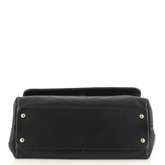 RARE! Authentic! Chanel CC Coco Top Handle Calfskin Quilted Chevron Leather Flap - Picture 6 of 16